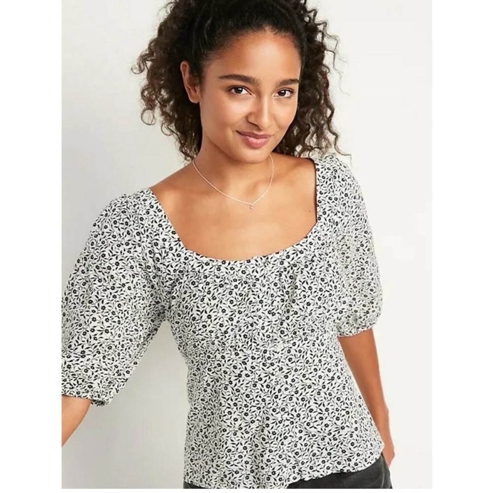 Plus Size- White Floral Print Blouse - Picture 1 of 5